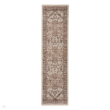 Vintage 35018 Traditional Distressed Heriz Medallion Border Soft-Touch Cream/Grey/Beige Runner-Think Rugs-Rug Love - The Most Loved Rug Store